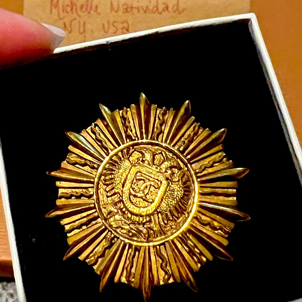 Gold Tone Chanel Brooch Coco Mark Circle Shield Sunburst Made in France